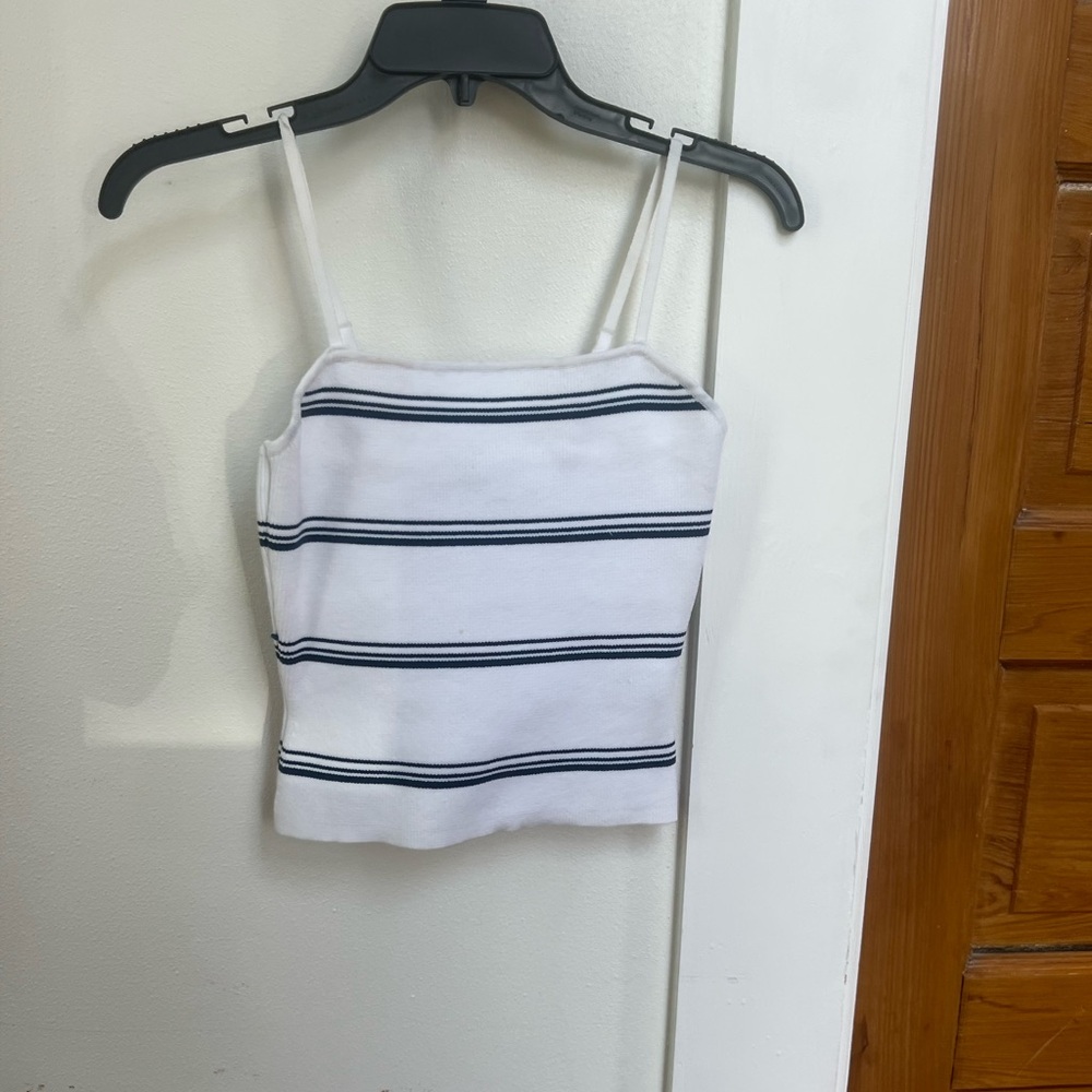 Say What? White and navy Striped Camisole